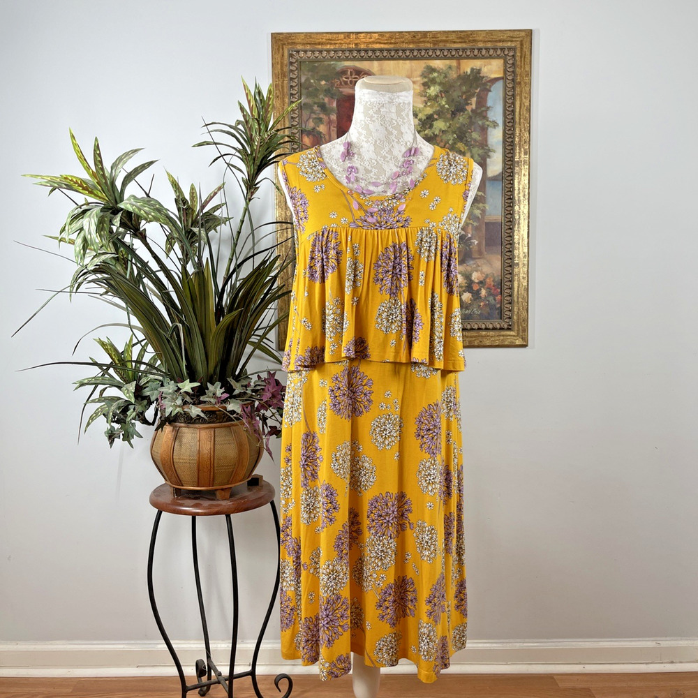 A.N.A New Approach Women's Maxi Dress‎ Large Yellow Floral Sleeveless Popover